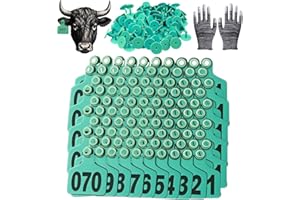 DDNRTXS 100PCS Cattle Ear Tags, Plastic Livestock Cow Ear Tags for Cattle Sheep Goats Pigs Deer, Numbered 001-100 for Farm Animal Identification, with Work Gloves (Green, Cow)