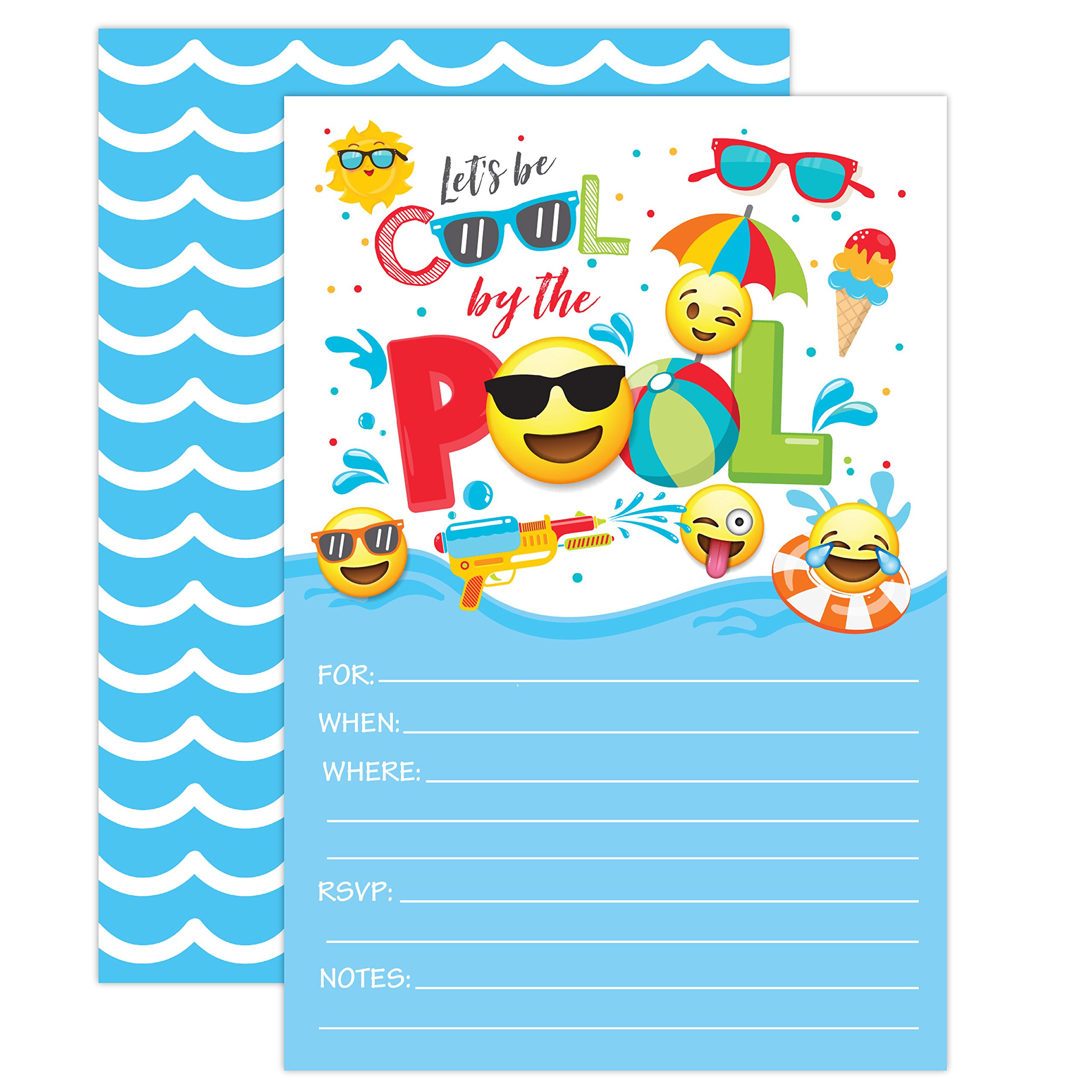 Boy Emoji Pool Party Birthday Invitations, Summer Pool Party Bash ...