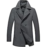 chouyatou Men's Classic Notched Collar Double Breasted Wool Blend Pea Coat