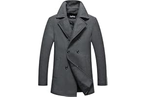 chouyatou Men's Classic Notched Collar Double Breasted Wool Blend Pea Coat