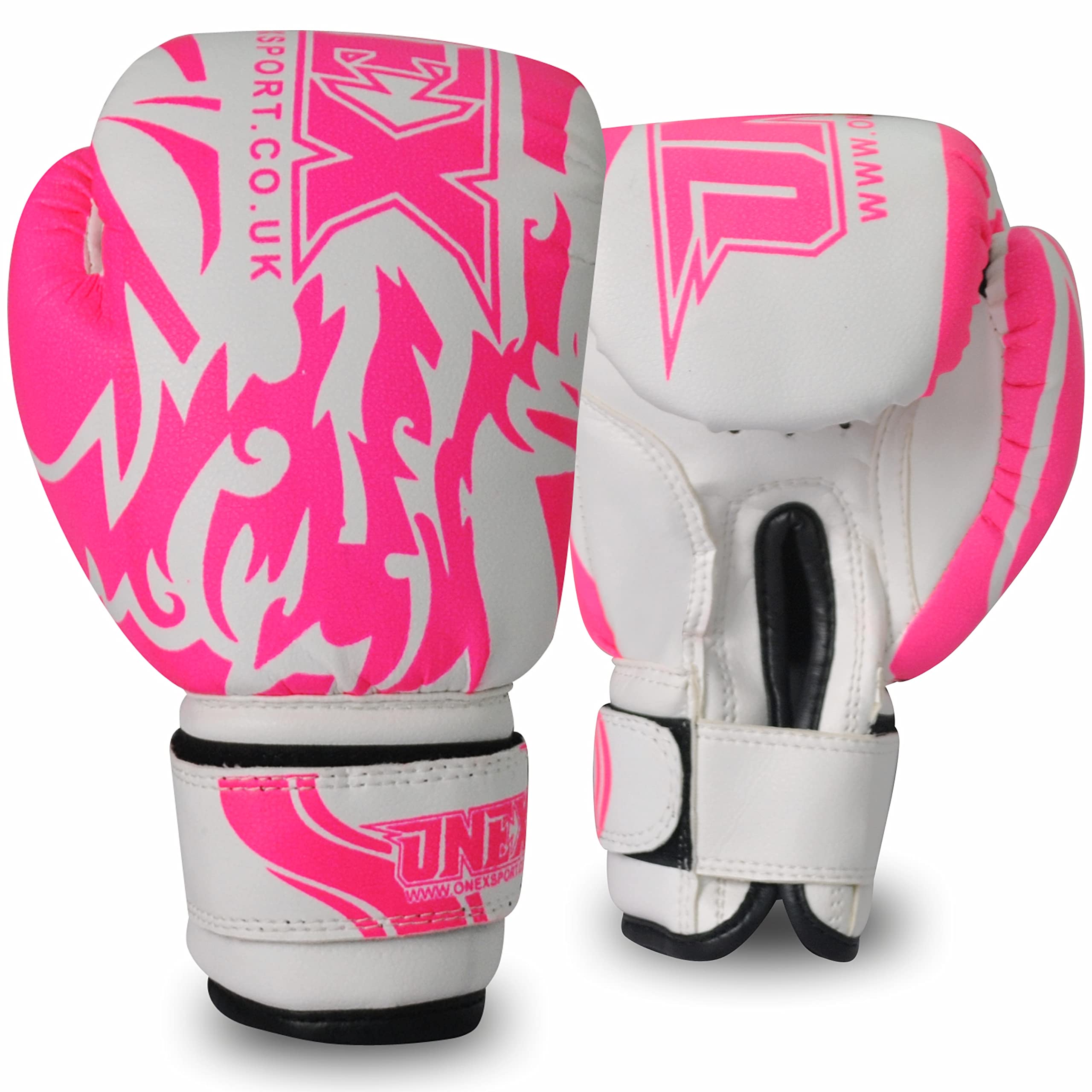 ONEX Boxing Gloves for Kids 6oz Training Punching Sparring Bag Fight Gloves Punch Bag Mitts Muay Thai Kickboxing MMA Martial Arts Workout Juniors Girls and Boys (Pink Design)