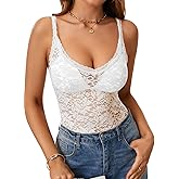 Rooscier Women's Floral Lace Sheer Sleeveless Strap See Through Slim Sexy Cami Tank Top Without Bra
