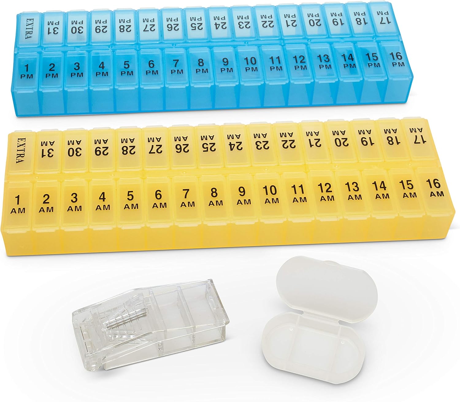 31-Day Color Coded AM/PM Pill Organizer and Vitamin Box Case with Free Pill Splitter & Travel Pill Box (31 Day): Health & Personal Care