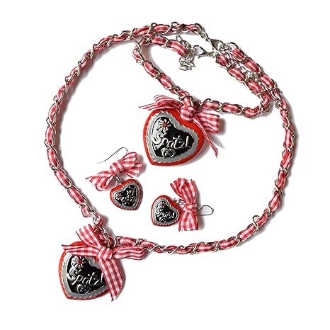A+ 3-teiliges Schmuckset Bayern (Armband, Kette, Ohrringe) Zubehörset Oktoberfest Karneval Modeschmuck Fasching