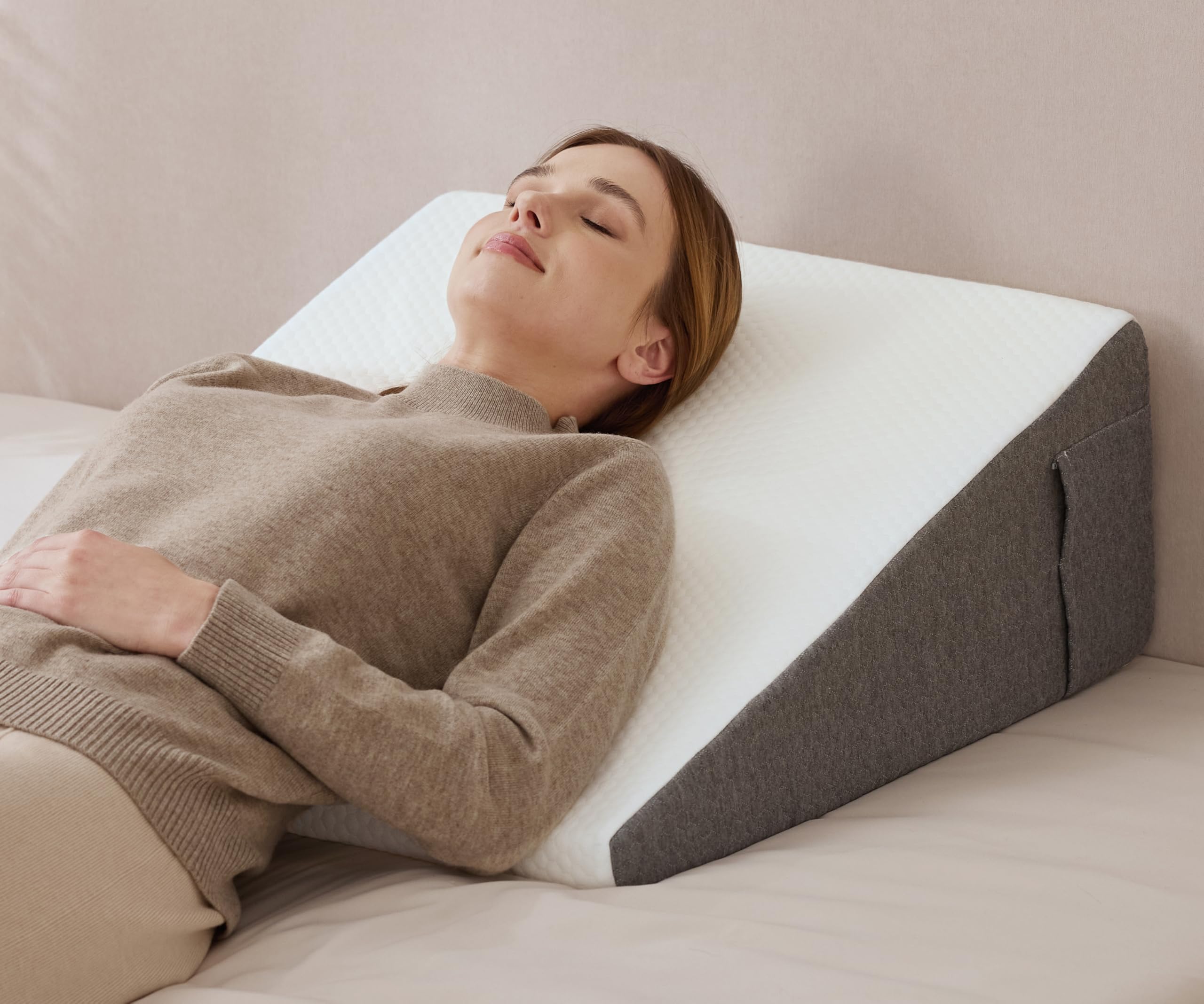 Photo 1 of Bed Wedge Pillow with Foam Top for Sleeping, 10 Inch Elevated Support Triangle Pillow for Reading and Rest, Bed Pillow for Legs and Back Support with Washable Cover