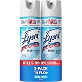 Lysol Disinfectant Spray, Sanitizer, Crisp Linen, 19 oz, 2 Pack | Multi-Surface Disinfecting &amp; Sanitizing Antibacterial Room Spray, Deodorizer Spray, Home &amp; Bathroom Cleaning Supplies