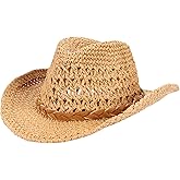 Straw Cowboy Hat Wide Brim Sun Hat Cowgirl Summer Panama Hat with Chin Strap Men Women Sombrero Outdoor Family Hat