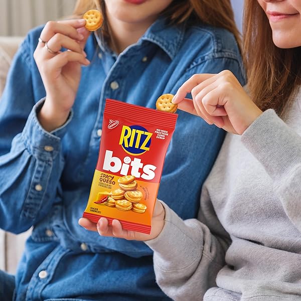 RITZ BITS CHEESE AND SPICY QUESO CHEESE SANDWICH CRACKERS VARIETY PACK, SNACKS FOR KIDS AND ADULTS, LUNCH SNACKS, 12-3 OZ BAGS