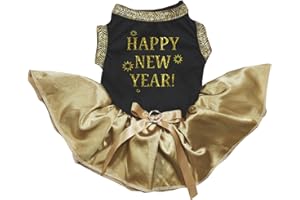 Petitebella Happy New Year Puppy Dog Dress (Black/Gold, Small)