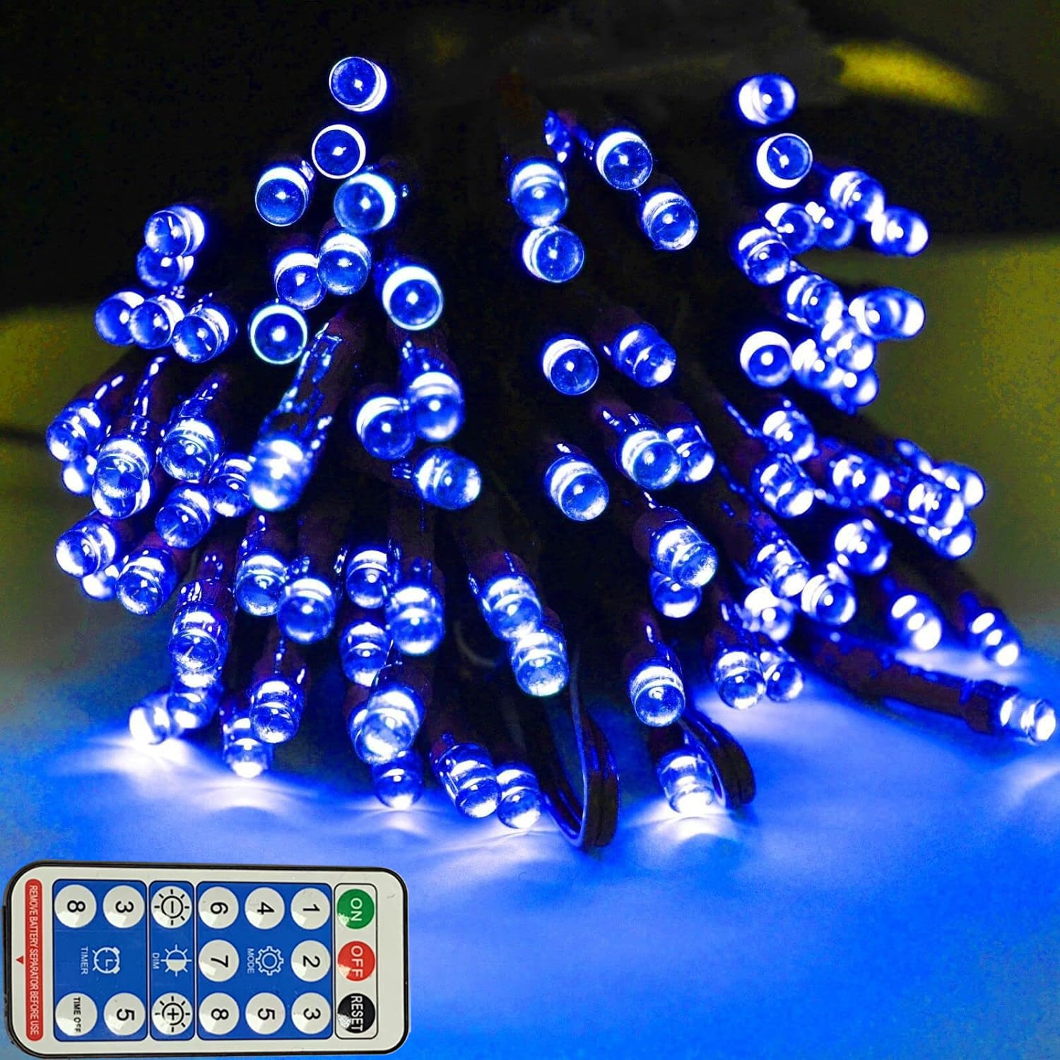RunQiao 400 LED Solar Fairy String Lights 164ft/ 50m 8 Modes Waterproof Outdoor Garden Christmas Light for Trees Patio Fence Wedding Party Blue with Remote,USB Charging