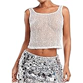 SweatyRocks Women's See Through Sheer Tank Top Sleeveless Scoop Neck Knitted Crop Tops