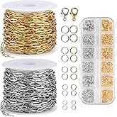 Supkiir 46 Ft Stainless Steel Paperclip Chains with Lobster Clasps & Jump Rings, 3mm Necklace Chain Kit for Jewelry Making, G
