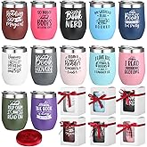 Sieral 12 Pcs Book Club Gift Valentine's Day Gift for Book Lovers Reading Cups Bulk 12 oz Double Wall Vacuum Insulated Literature Bookish Librarian Tumbler Mugs with Lid Translucent Box Red Ribbon