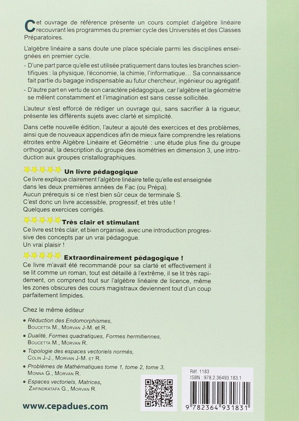 Amazon Fr Algebre Lineaire 5e Edition Joseph Grifone Livres