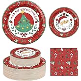 Jollyzaar Christmas Paper Plates and Napkins Set 150 Count, 10'' and 7'' Disposable Plates, Christmas Party Decorations Supplies, Serve 50