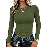 Zeagoo Women Long Sleeve Shirts Slim Fit Going Out Tops Crewneck Basic Tee | Stretchy Fitted Tops for Casual, Versatile T-Shirt, Soft Layering Shirts, Perfect for Summer and Fall Outfits