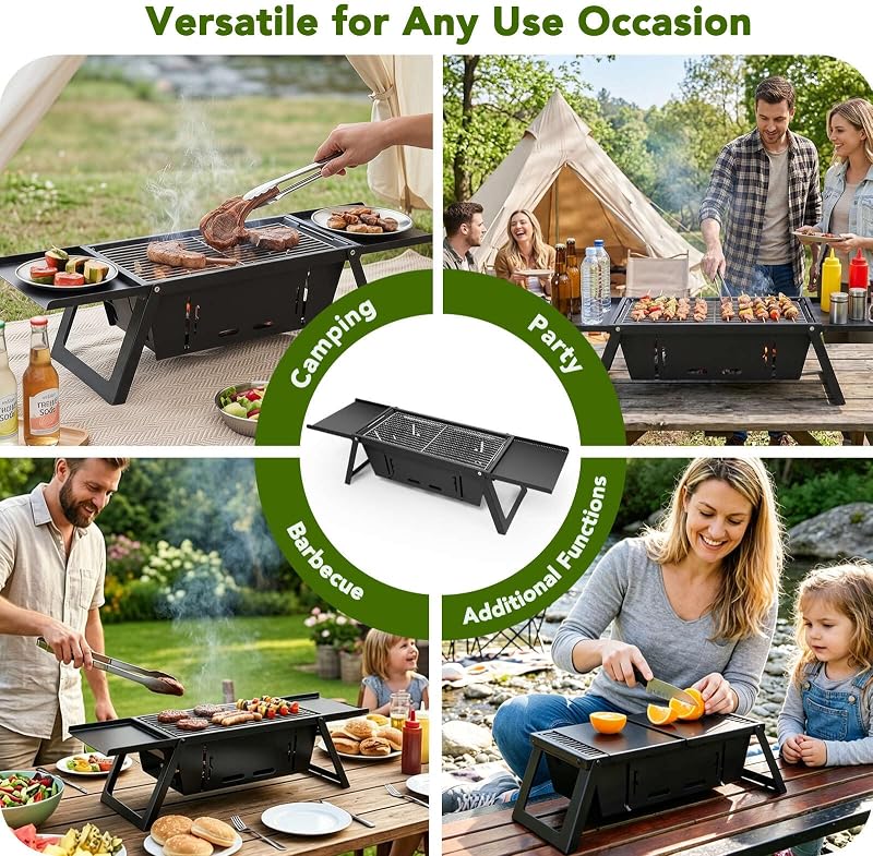 Camping Klappgrill Edelstahl Holzkohlegrill 54x21cm