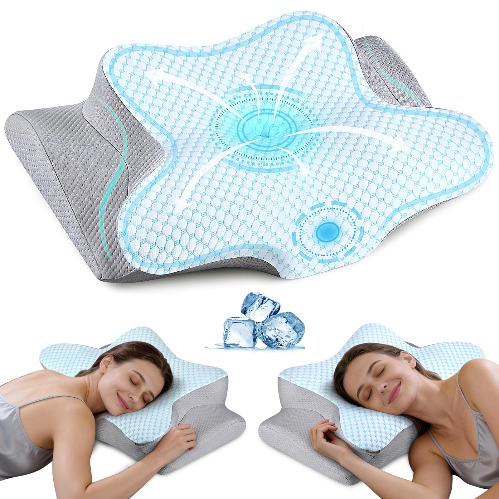 Photo 1 of Cervical Neck Pillow - Ergonomic Side Sleeper Pillow for Pain Relief, Cooling Cervical Pillow for Sleeping, Contour Orthopedic Memory Foam Pillows for Back Stomach Sleepers