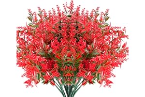 JEMONG 8 Bundles Artificial Lavender Flowers Outdoor UV Resistant Fake Flowers No Fade Faux Plastic Plants Garden Porch Window Box Decorating (Red)
