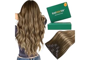Easyouth Human Hair Clip in Extensions Balayage Remy Hair Extensions Clip ins Dark Brown Fading to Caramel Blonde Mix Brown B