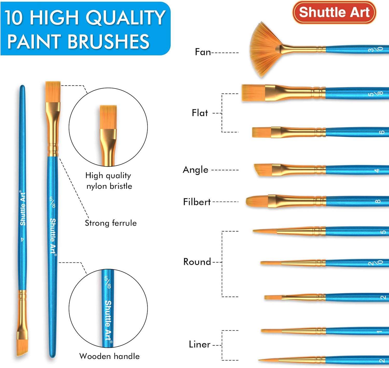 46 Pack Acrylic Paint Set, Shuttle Art 30 Colors Acrylic Paint with 10 Paint Brushes 3 Painting Canvas 1 Paint Knife Palette Sponge, Complete Gift Set for Kids, Adults Painting Canvas, Wood, Ceramic : Office Products