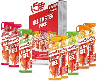HIGH5 Energy Gel Pack 8 x 40g Assorted Flavours Vegan Fast Carbs Caffeine-Free