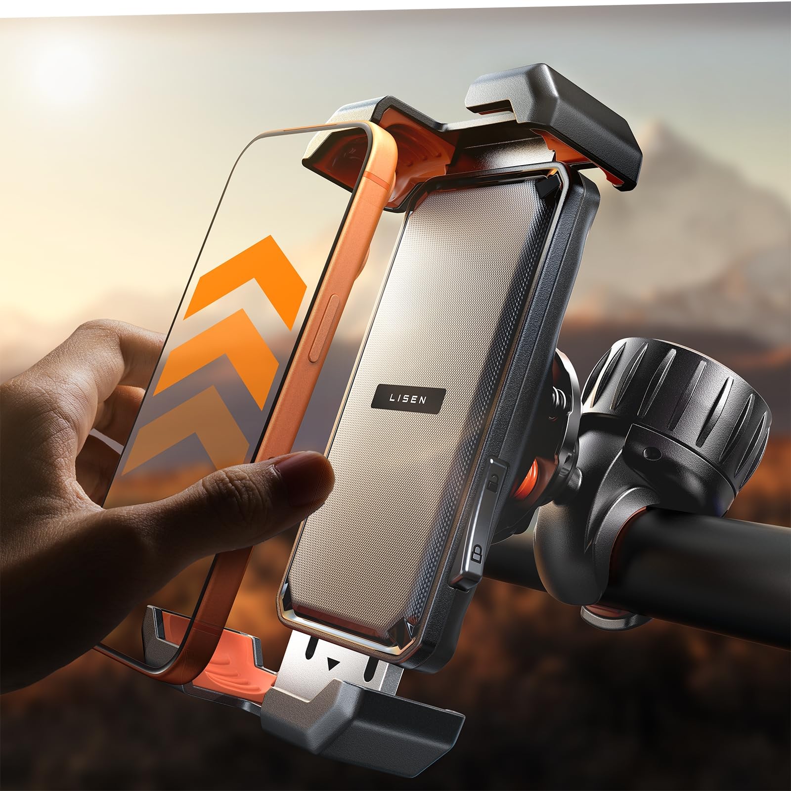 LISEN for iPhone 17 Bike Phone Holder for Motorcycle, [Compatible with Large Phone ＆ Anti-Navigation Shaking], Bicycle Phone Holder Handlebar Cell Phone Clamp for iPhone 17 Air Pro Max 16 15 Samsung