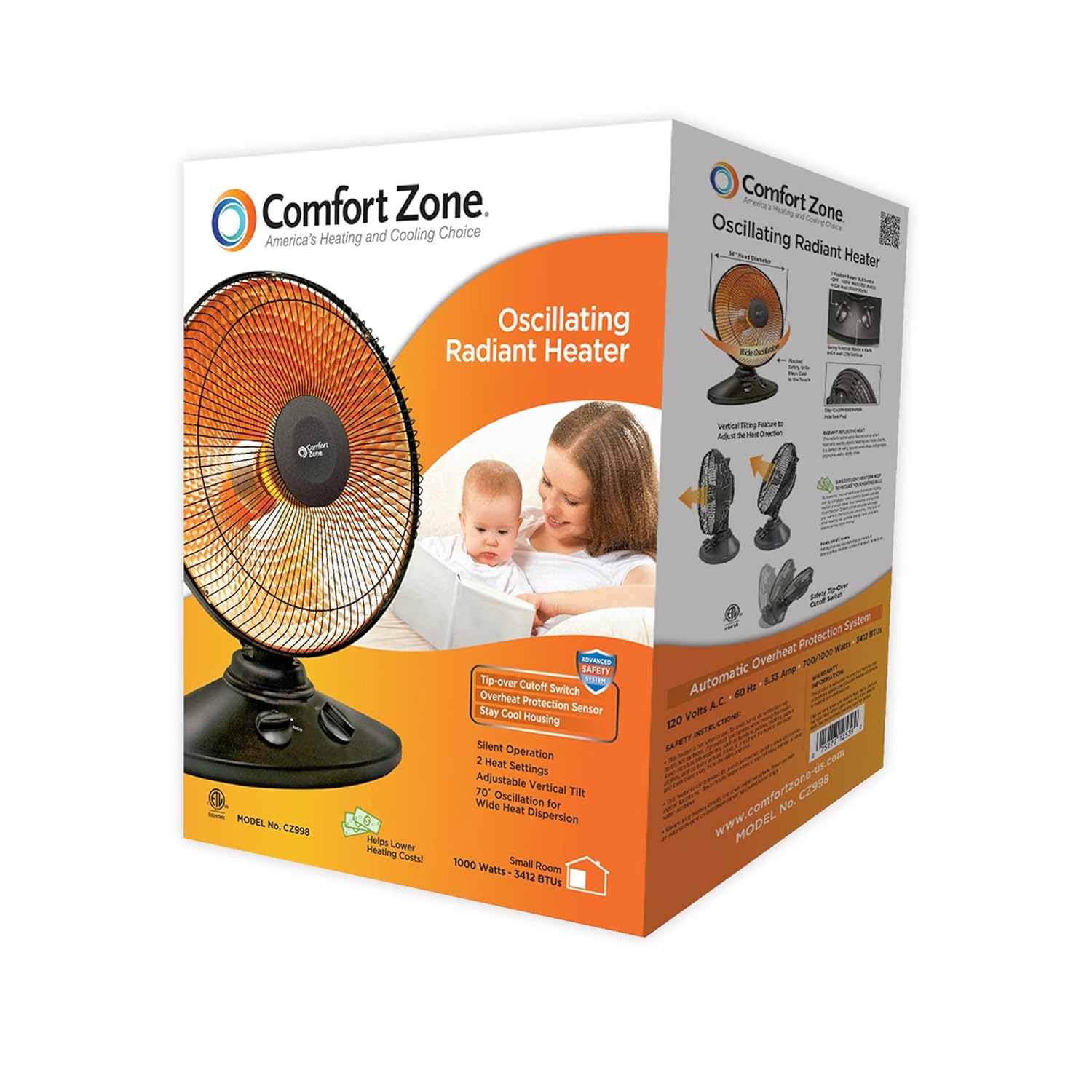 Comfort Zone Oscillating Parabolic Dish Radiant Heater Cz998