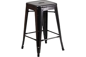 Emma + Oliver Commercial Grade 24" H Backless Black-Gold Metal Indoor-Outdoor Counter Stool