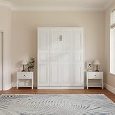 Bobve Vintage Murphy Bed Queen with Baseboard Grooves,85" Hidden Wall Bed,Vertical Murphy Bed Twin,Features a Hydraulic Rod/Padded Headboard,Compatible with Wood and Concrete Wall