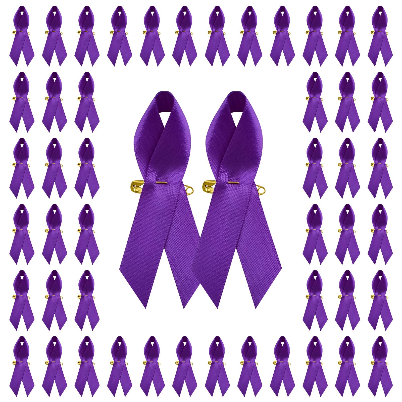 WANDIC 100pcs Purple Ribbon Pins Alzheimer's Disease Awareness Badges Domestic Violence Brooch Memorial Ribbon Pins Badges for Funeral Mourning Event Bereavement Remembrance — image 1