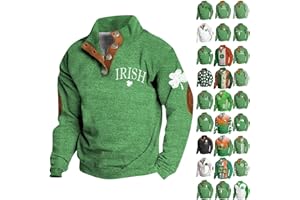 QWENTMTNTY Mens St Patricks Day Sweatshirt Retro Irish Flag Shamrock Shirts Stand Collar Long Sleeve Shirt Pullover Clothes