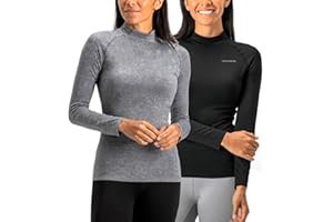 DEVOPS Women's 2 Pack Thermal Turtle Long Sleeve Shirts Compression Baselayer Tops