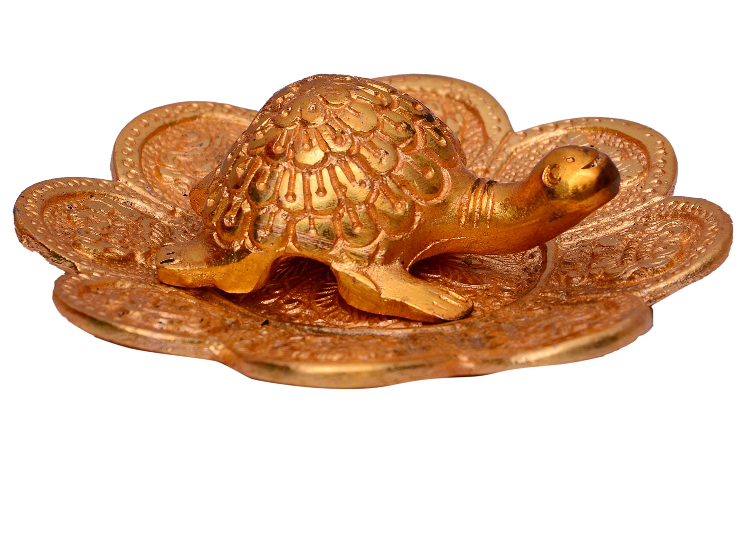 Purpledip Metallic Feng Shui tortoise on plate showpiece, Good Luck charm (10455)