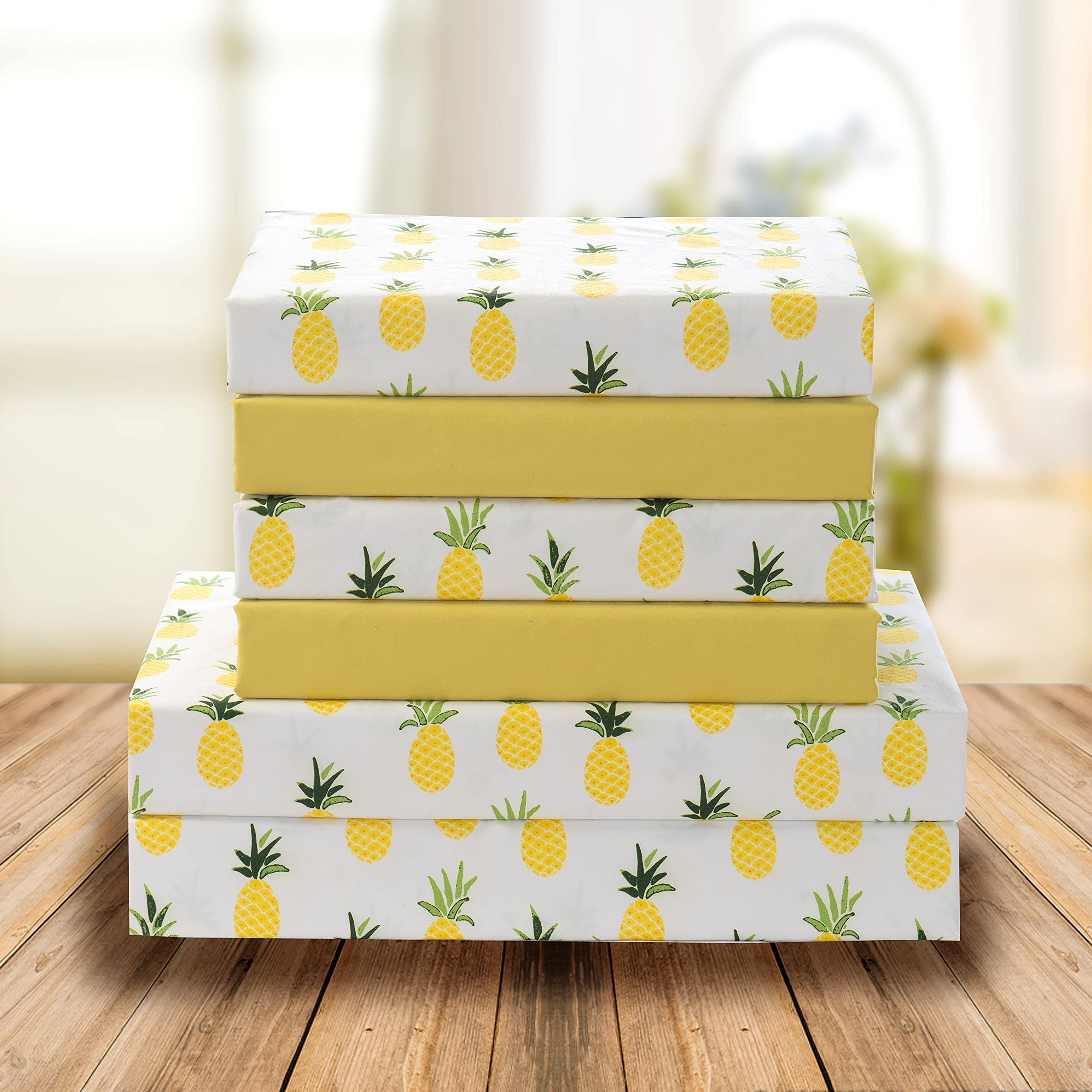 Elegant Comfort Caribbean Joe Ultra-Soft Double Brushed 3-Piece Microfiber Sheet Set. Beautiful Tropical Patterns, and Vibrant Solid Colors, Luxury, All-Season Bed Sheet Set - Pineapple, Twin