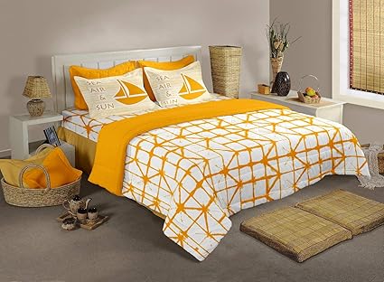 Bianca 100% Cotton King Size Double Bedsheet with 2 Pillow Covers (Yellow)