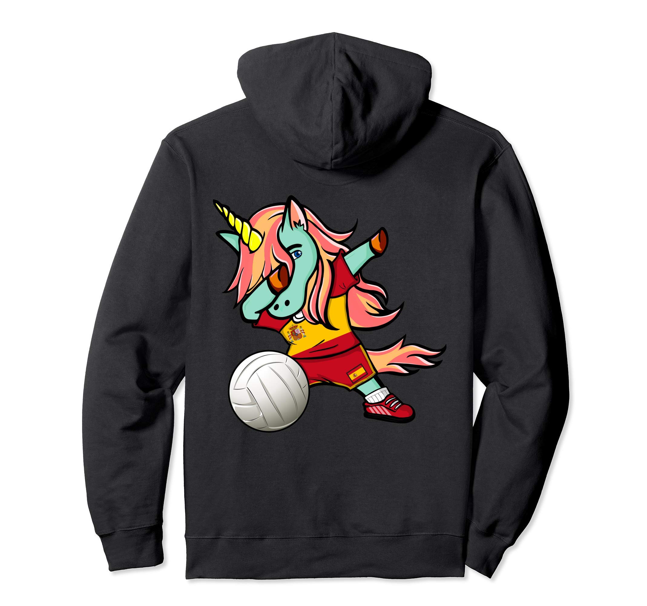 Dabbing Unicorn Spain Volleyball Lovers Jersey Spanish Flag Pullover Hoodie