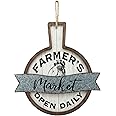 PARISLOFT Farmer's Market Open Daily Wood and Metal Circular Signs|Rustic Farmhouse Kitchen Wood Sign Plaque Wall Hanging Decor 17.75x0.5x19''