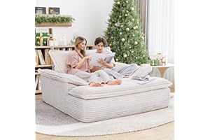 LIKIMIO 59'' Oversized Chaise Lounge Chair Sofa Bed - Plush Corduroy Upholstered Reading Chair, Cloud Couch for Living Room, No Assembly (Beige)