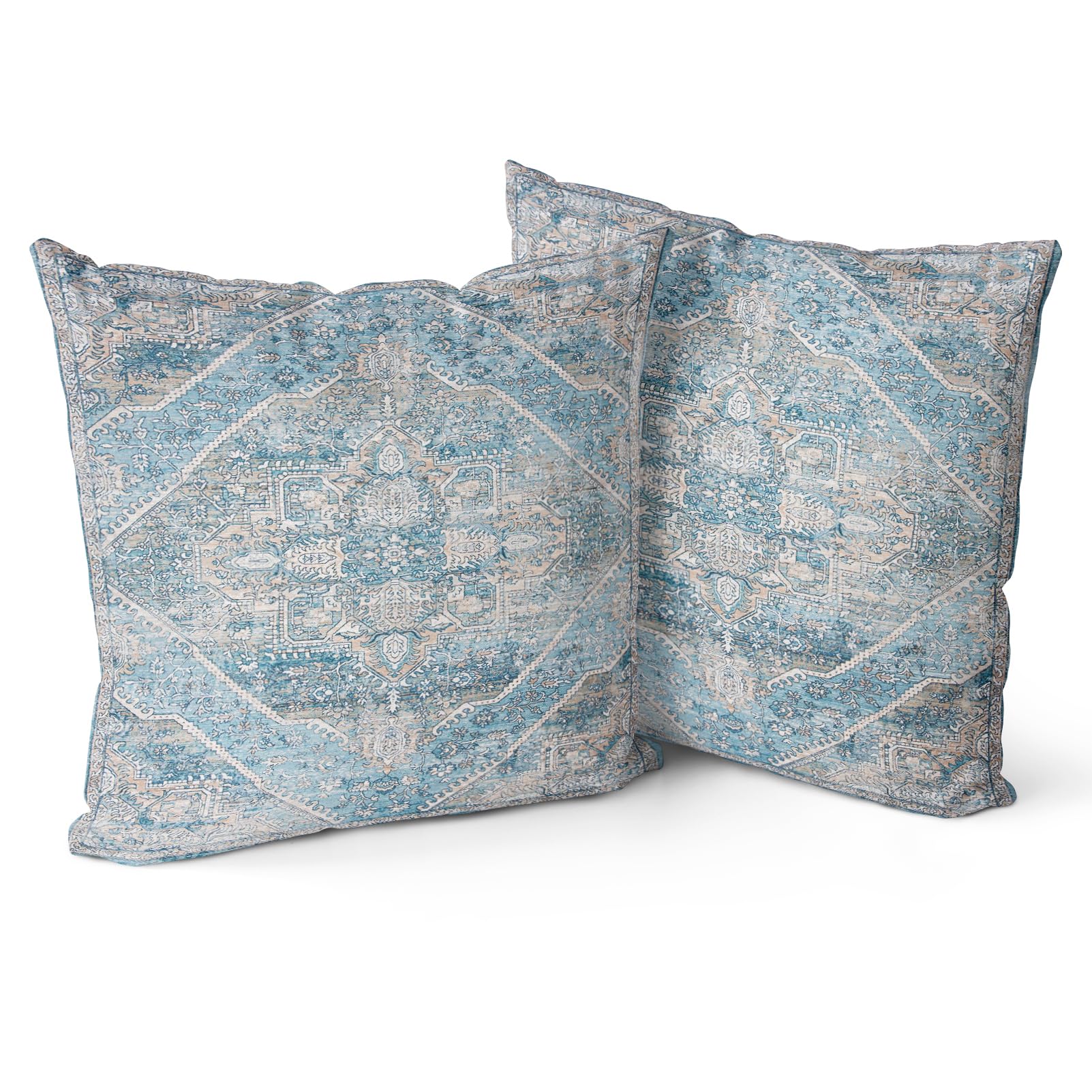 Snylcce Boho Throw Pillow Covers Set of 2 - Ocean Blue Antique & Vintage Design, Double-Sided Pattern - Soft Cushion Covers for Garden Couch, Sofa, Bed - Decorative 20x20 Inch Pillowcases
