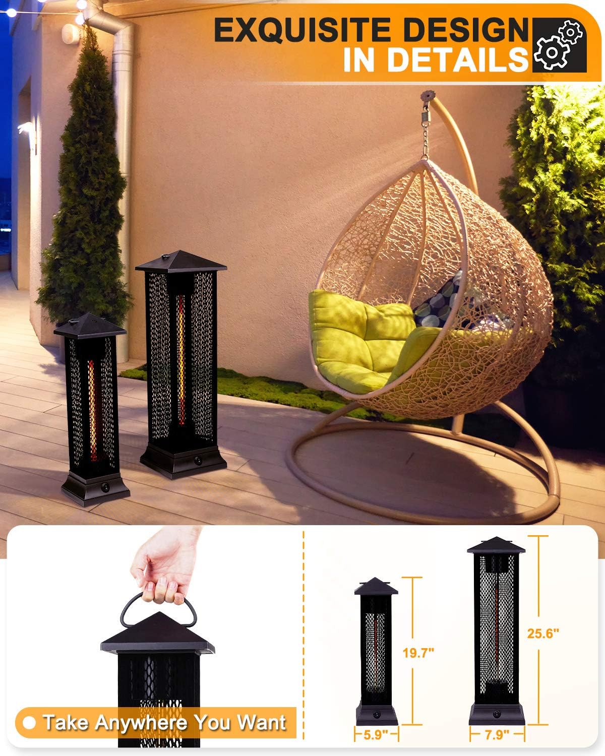 Star Patio Electric Patio Heater, Outdoor Heater, 1200W Freestanding Infrared Heater with Matte Black Finished, Tip-Over Protection, IP55 Outdoor Patio Heaters, STP1299-RMHD-S New: Kitchen & Dining