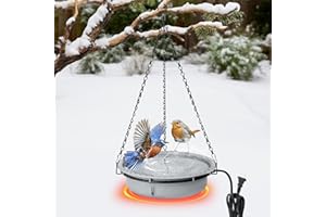 Adnee 12.2 Inch Hanging Heated Birdbath, 100W Thermostatical Heated Bird Bath with 6.5Ft Cord, Hanging Garden Bird Bath for O