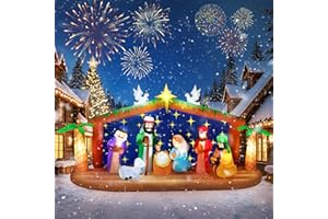Kalolary 12FT Long Christmas Inflatable Nativity Scene, Xmas The Birth of Jesus Inflatables with Build-in Lights Christmas Outdoors Blow Up Decoration for Holiday Party Garden Lawn Indoor Decors