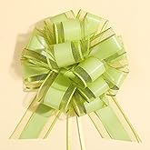 ZhXu Shuo 6 Count Large Pull Bows, 6 inches, Organza, Modern, Christmas, Wedding, Valentine's Day, Bean Green, Solid