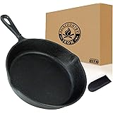 Backcountry Cast Iron Skillet(8 Inch Small Frying Pan + Cloth Handle Mitt, Pre-Seasoned for Non-Stick Like Surface, Cookware 
