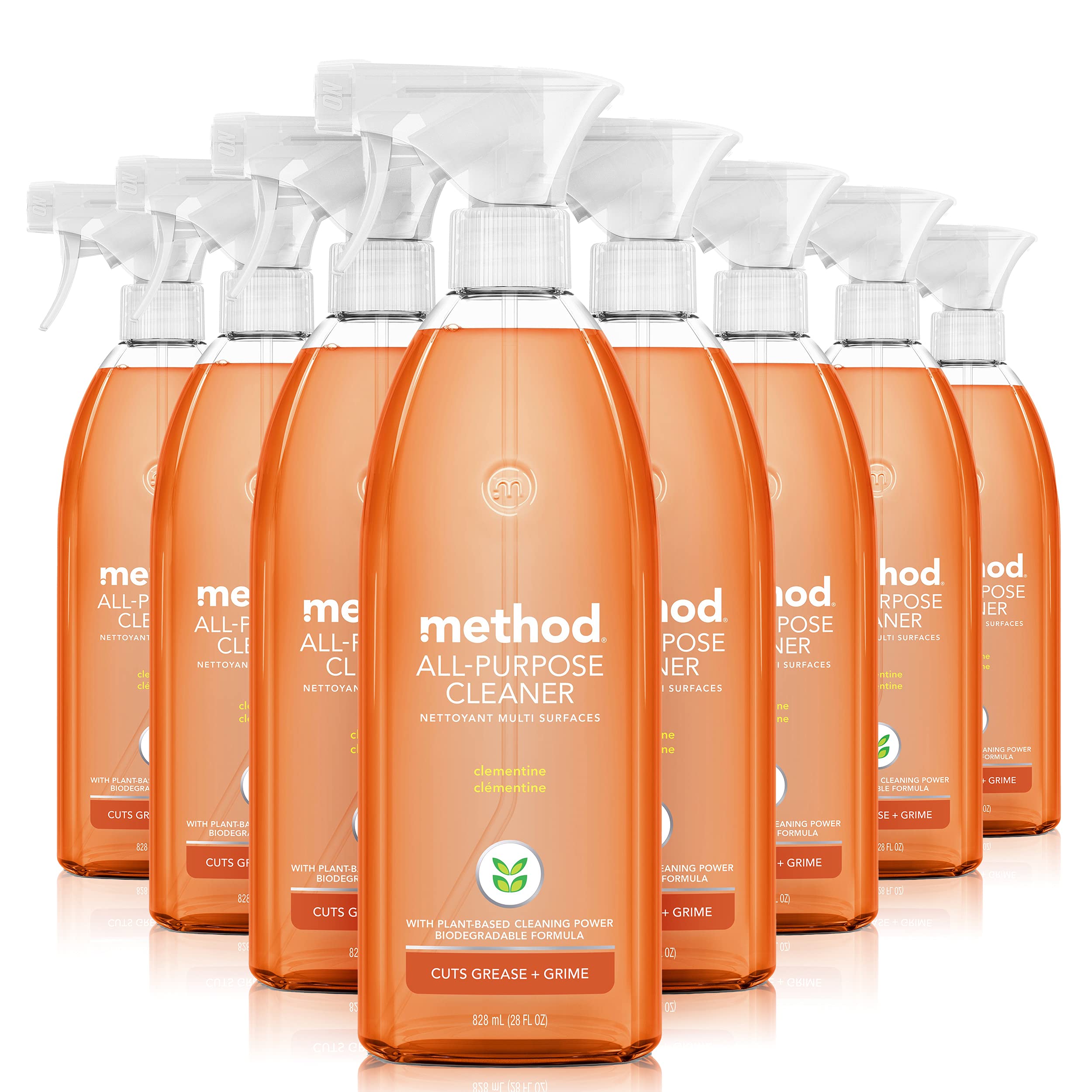 Photo 1 of Method All-Purpose Cleaner Spray, Clementine, Plant-Based and Biodegradable Formula Perfect for Most Counters, Tiles, Stone, and More, 28 Oz Spray Bottles, (Pack of 8)
