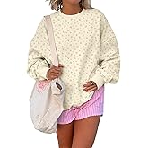 BAIGRAM Women Oversized Crew Neck Snowflake Ditsy Floral Sweatshirt Comfy Fleece Pullover Y2K Aesthetic 2025 Fall Clothes