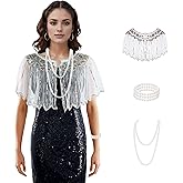 Baisdan 1920s Shawl for Women Gatsby Dress, Flapper Shawl with Beads Set, 1920s Accessories for Women, Roaring 20's Costume