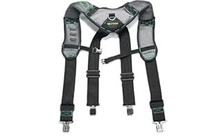 MELOTOUGH Gel Construction Work Suspender Tool Belt Suspenders with Gel shoulder pad Detachable Phone Holder (Heavy Duty Clip