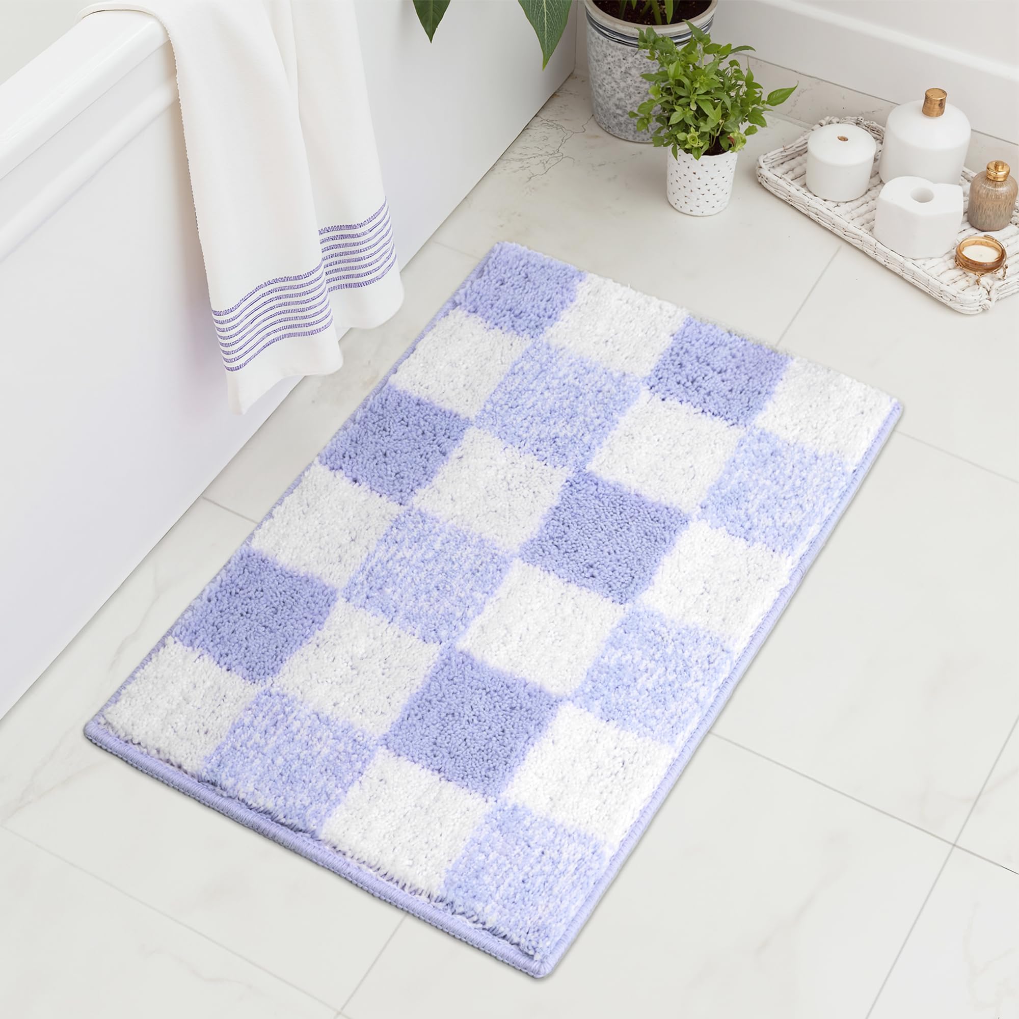 GRANNY SAYS Checkered Purple Bathroom Rugs, 24